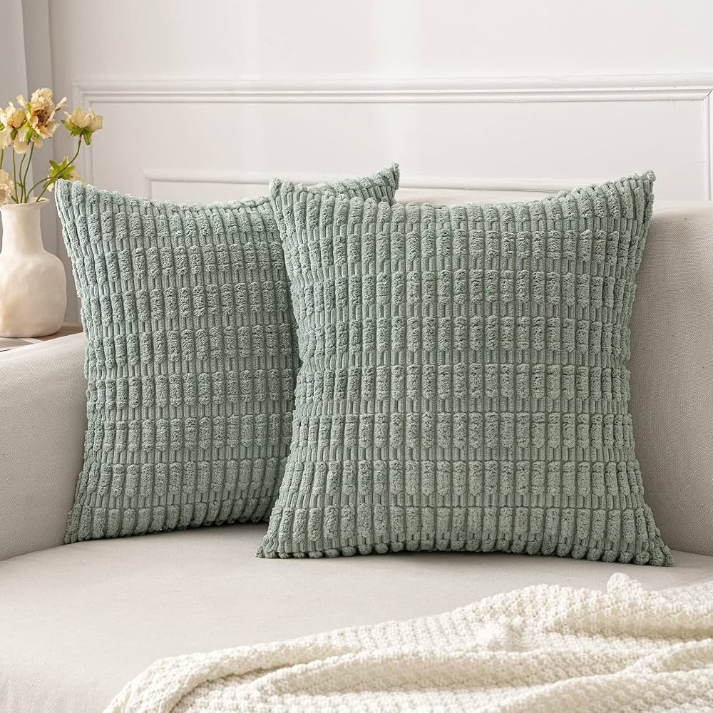 MIULEE Pack of 2 Corduroy Decorative Throw Pillow Covers 18x18 Inch Soft Boho Striped Pillow Cove... | Amazon (US)