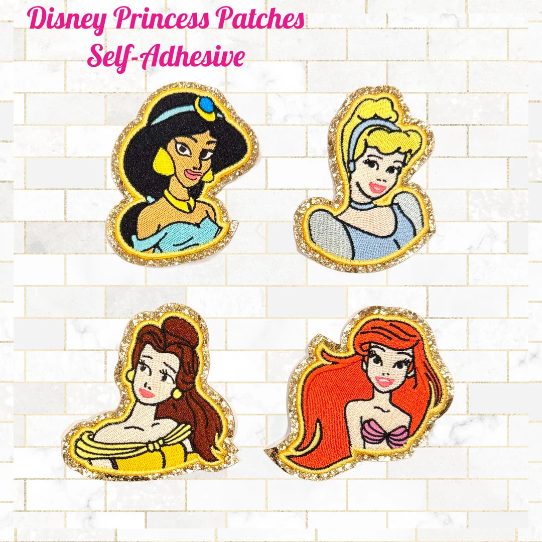 Disney Princess Patches Self-adhesive Chenille Cinderella, Belle, Jasmine, Ariel DIY Sticker Patc... | Etsy (US)