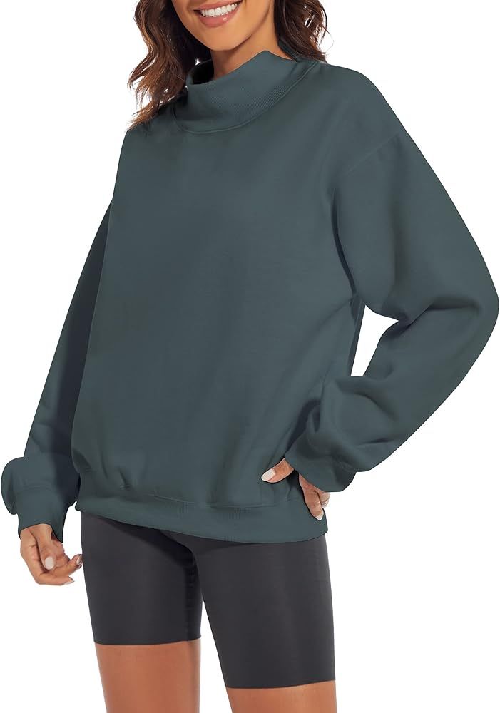 MISSACTIVER Women’s Oversized Turtle Neck Sweatshirt Fleece Long Sleeve Drop Shoulder Collar Solid P | Amazon (US)