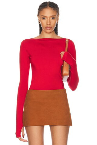 Mimchik Boat Neck Long Sleeve Top in Red | FWRD 