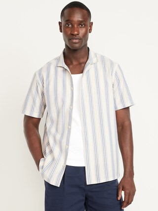 Short-Sleeve Striped Oxford Camp Shirt | Old Navy (US)