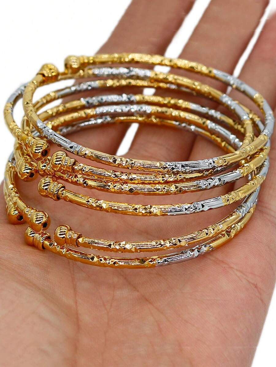 6pcs/Pack 3mm Gold Color Bangle, Wedding Jewelry, Gift | SHEIN