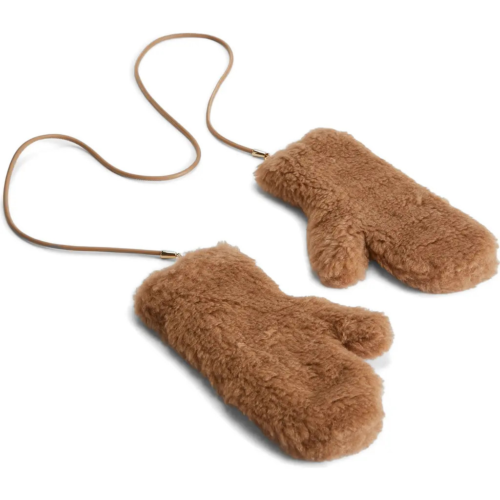 Max Mara Ombrat Teddy Mitts in Camel at Nordstrom, Size Small | Nordstrom