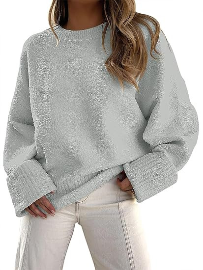 ANRABESS Women's Oversized Crewneck Long Sleeve Fuzzy Knit Casual Chunky Warm 2024 Fall Pullover ... | Amazon (US)