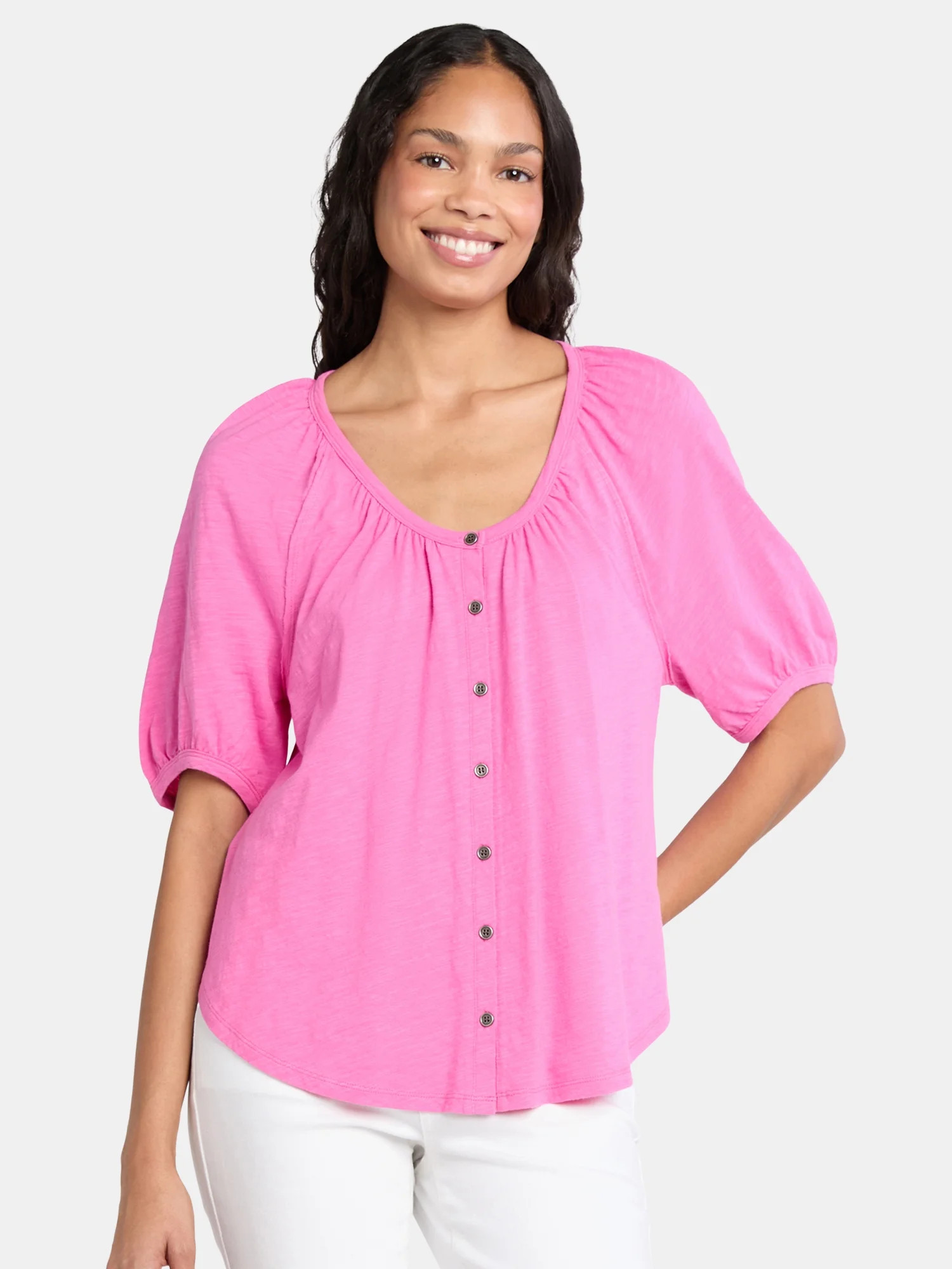 Time and Tru Women's Cotton Peasant Top, Sizes XS-XXXL | Walmart (US)