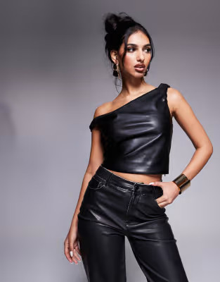 Home› Search results for leather top› River Island asymmetric faux leather top in black | ASOS (Global)