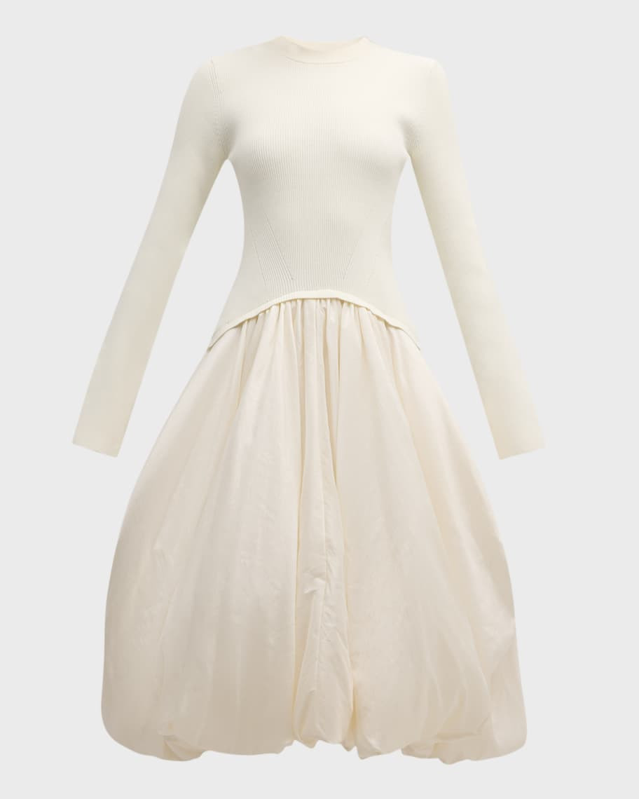 Kenlie Mixed Media Bubble Midi Dress | Neiman Marcus