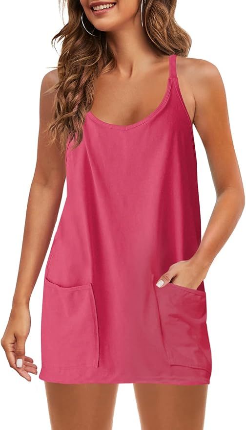 Panadila Womens Summer Sleeveless Mini Dress V Neck Spaghetti Strap Sundress Athletic Short Dress... | Amazon (US)