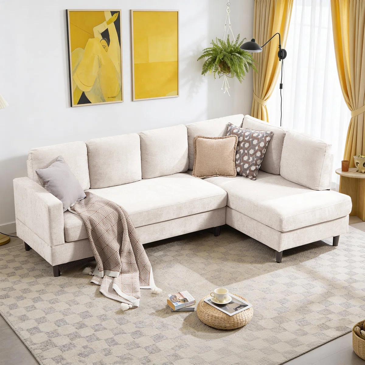 95" Upholstered L Shaped Sofa Modern Sectional | Wayfair North America
