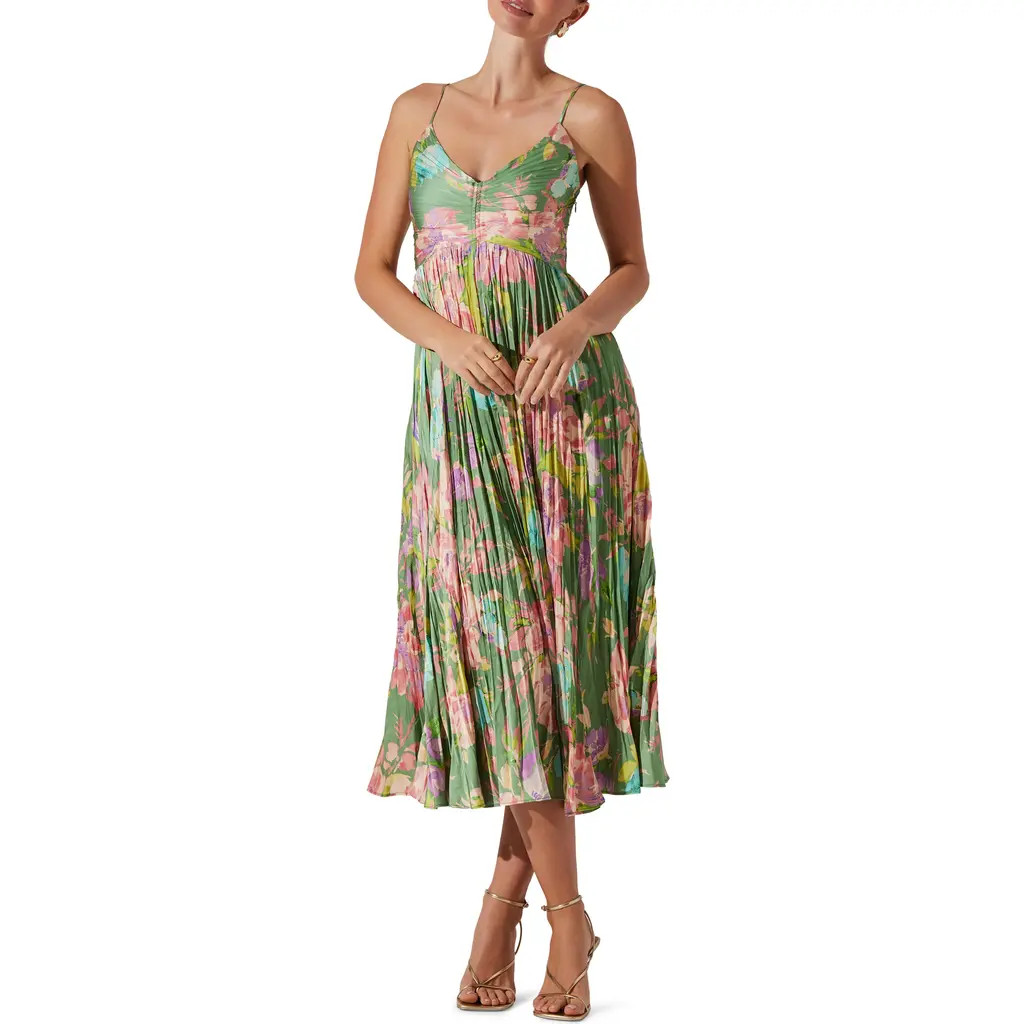 ASTR the Label Maeve Floral Midi Sundress in Green Pink Floral at Nordstrom, Size X-Small | Nordstrom