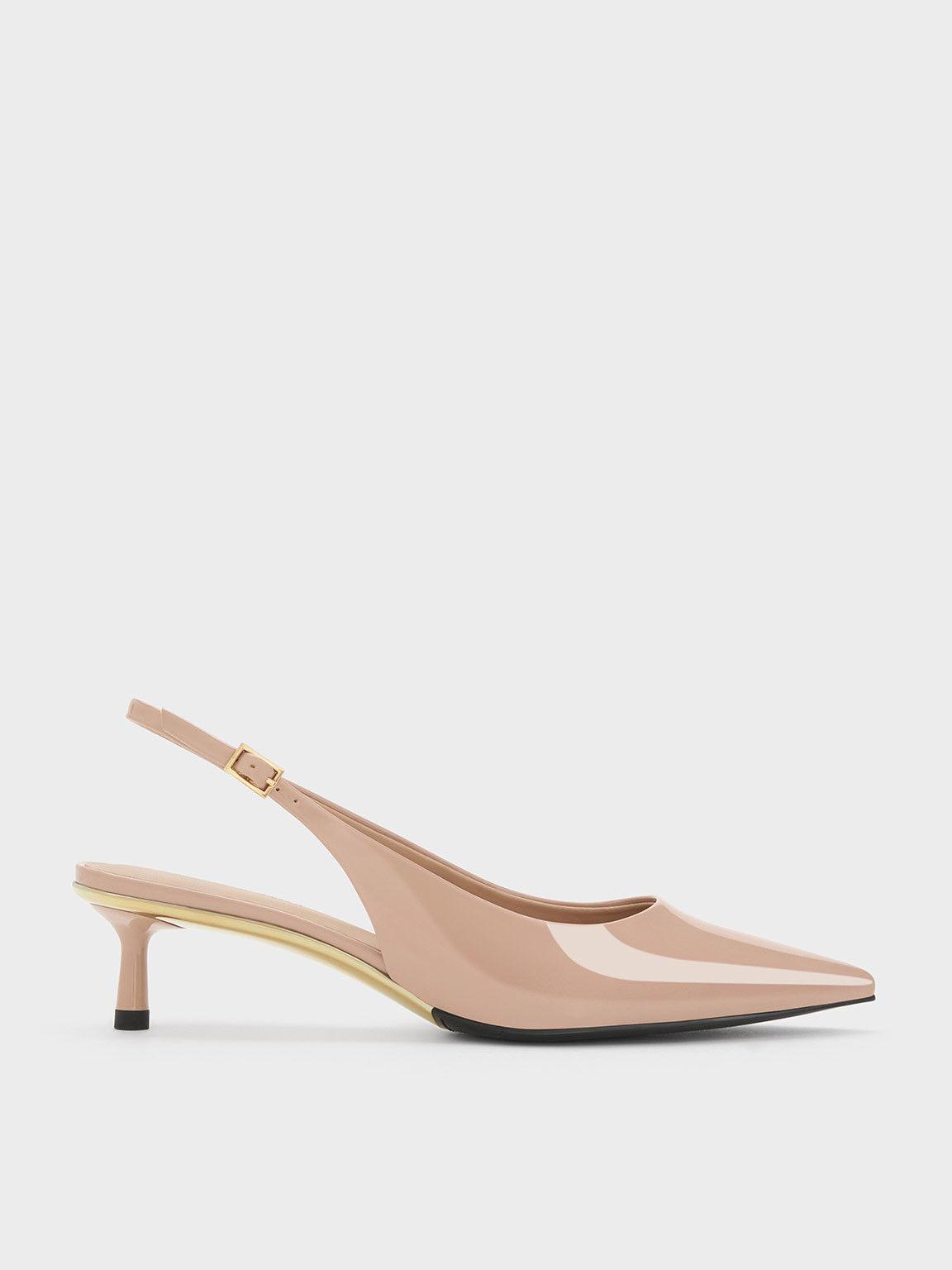 Nude Curtis Patent Slingback Kitten Heels | CHARLES & KEITH UK | Charles & Keith UK