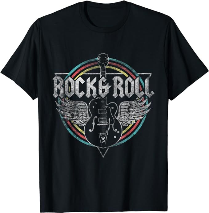 Rock & Roll Guitar Wings Music T-Shirt | Amazon (US)