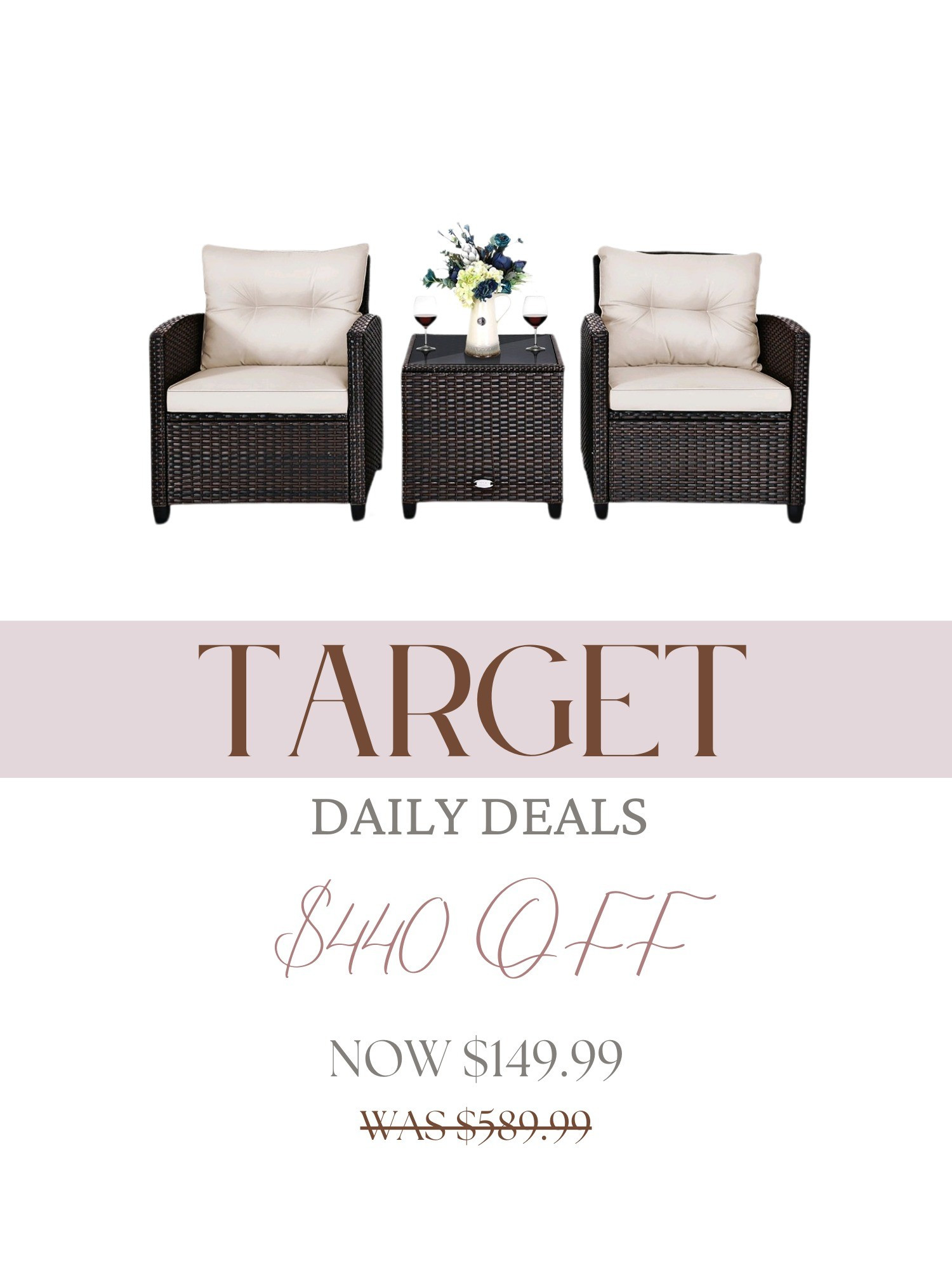 Target daily deal. Major sale on this 3 piece rattan patio furniture chair and table set

#LTKSpringSale #LTKHome #LTKSaleAlert