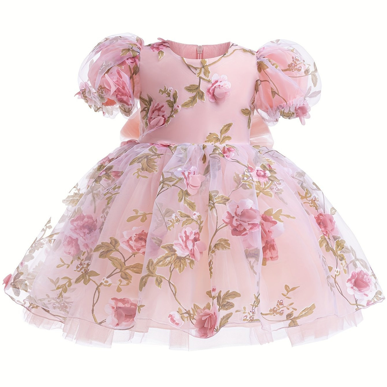 Girls' Floral Party Dress 3d Flower Bubble Sleeves Printed - Temu | Temu Affiliate Program