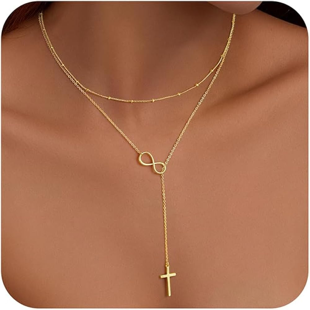 Ursteel Lariat Gold Cross Necklace for Women - Dainty 14K Gold Plated Y-Shaped Cross Pendant Neck... | Amazon (US)