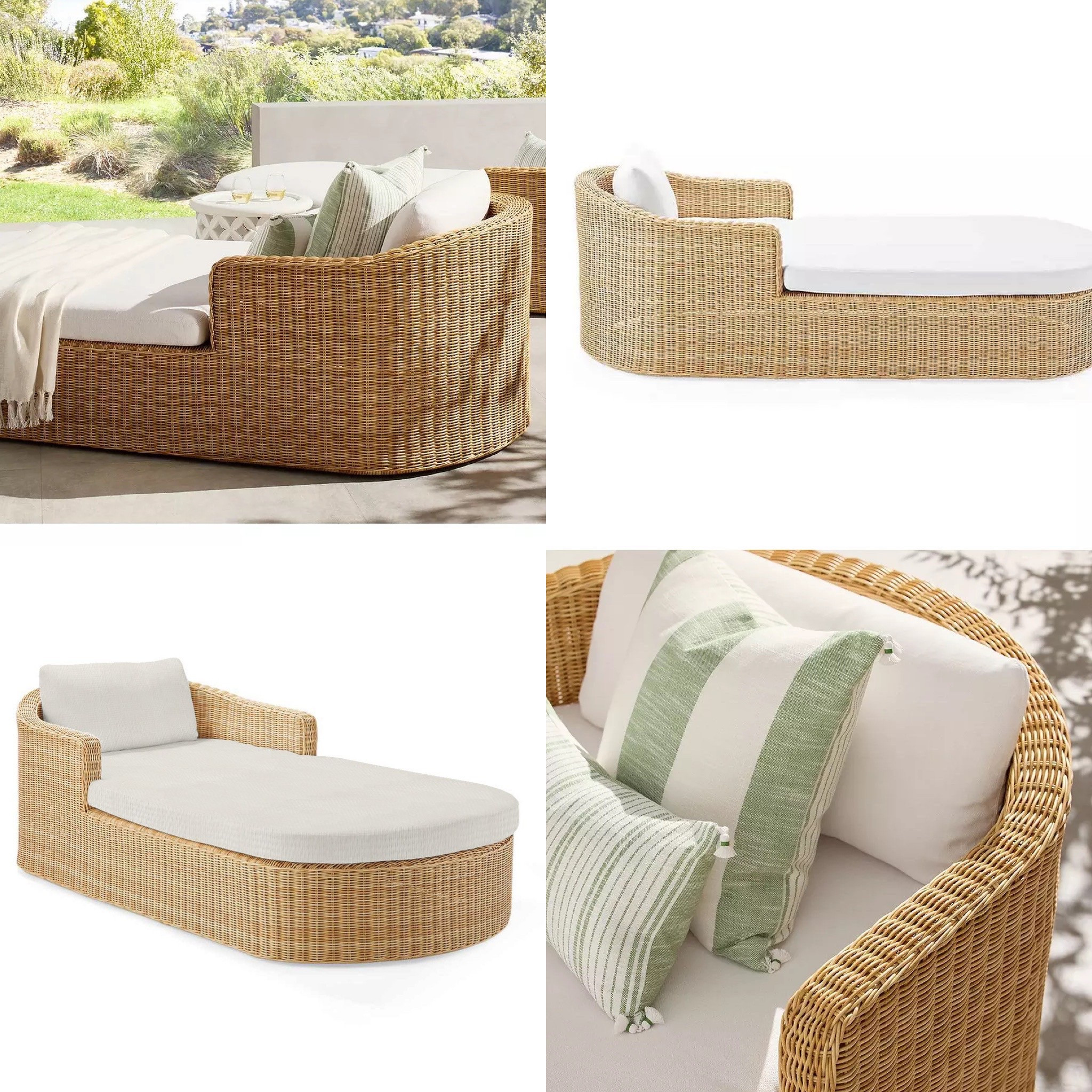 Enjoy relaxing or entertaining outdoors? A daybed is a must-have. It offers a cozy, cushioned spot for lounging, napping, reading, or sunbathing. A well-designed daybed adds a touch of luxury and sophistication to patios, decks, or garden spaces.

This new wicker daybed from Serena & Lily features a double-walled frame, an elegant silhouette, and a refined weaving pattern. The cushion is filled with all-weather foam and polyester, while the performance fabrics are designed to repel water, resist mildew, and withstand extreme sun, heat, and rain without fading.
#outdoor

#LTKFestival #LTKSeasonal #LTKHome