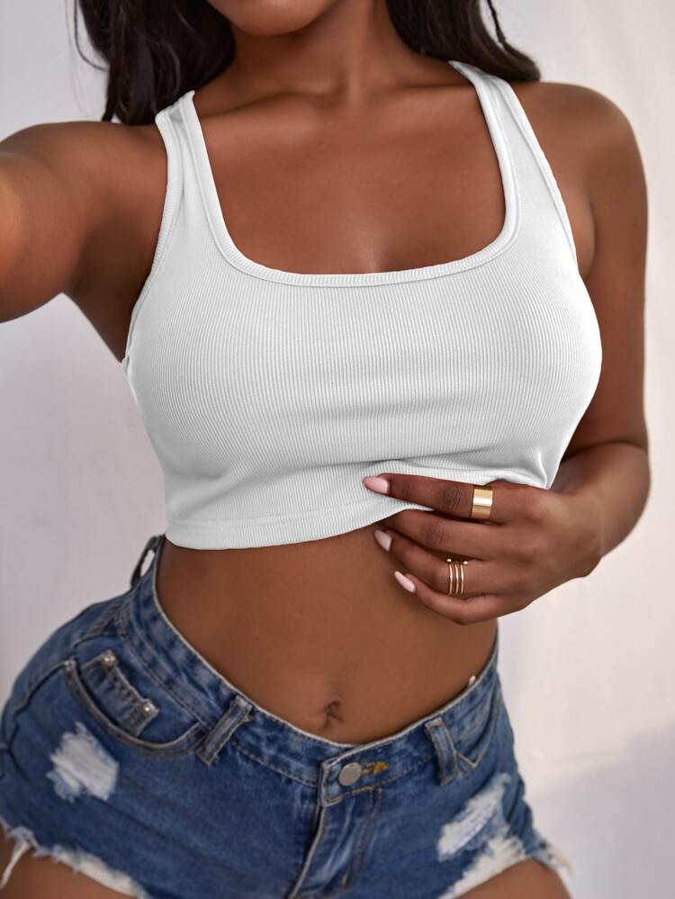 Scoop Neck Racer Back Rib-knit Tank Crop Top | SHEIN