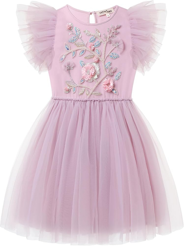 Tutu Dress for Girls - Embroidered Tulle Tiered Layered Flower Toddler Dress for Wedding & Birthd... | Amazon (US)