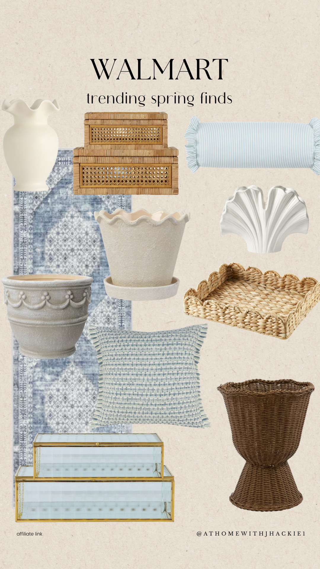 Walmart spring home decor, walmart woven storage boxes, blue striped bolster pillow, ceramic scalloped planter, woven decorative tray, rattan accent basket, neutral area rug blue pattern, decorative glass storage box gold trim, spring porch decor walmart, affordable home decor finds, coastal spring decor, light blue accent pillow, neutral vase decor, walmart home trending finds 

 

#LTKHome