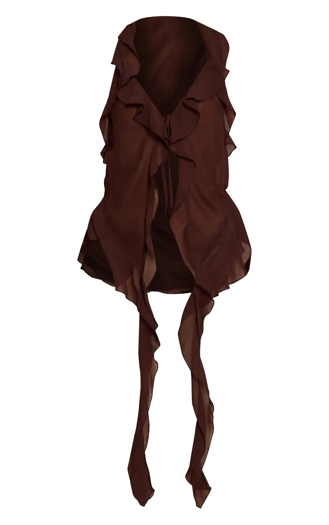 Printed Chiffon Ruffle Drape Detail Longline Top | PrettyLittleThing US