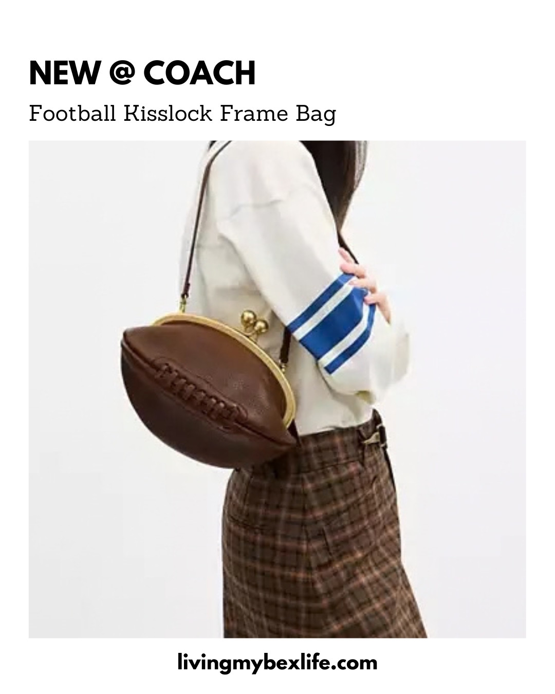 Extremely limited edition COACH Football Kisslock Frame Bag In Repurposed Leather | sporty girl, vintage coach, wags, gameday, game day outfit, football game, it bag, purse, handbag, college football, nfl, wags 

 #LTKdayinmylife #LTKootd #LTKU