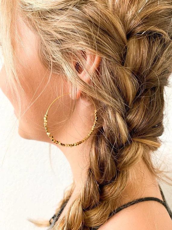 Extra Large Gold Hoop Earrings | Gold beaded earrings | large hoop earrings | gold plated earring... | Etsy (US)