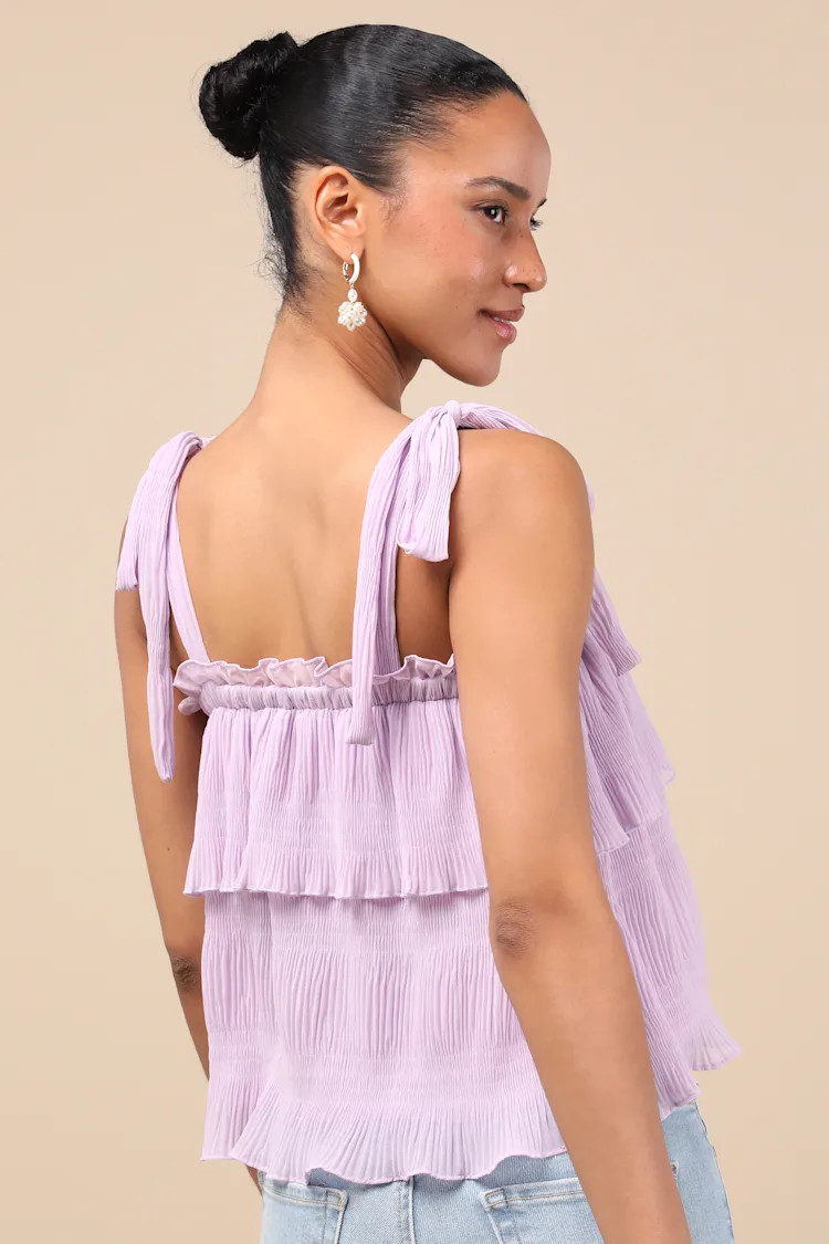 Tiers to Summer Lavender Tie-Strap Tiered Tank Top | Lulus