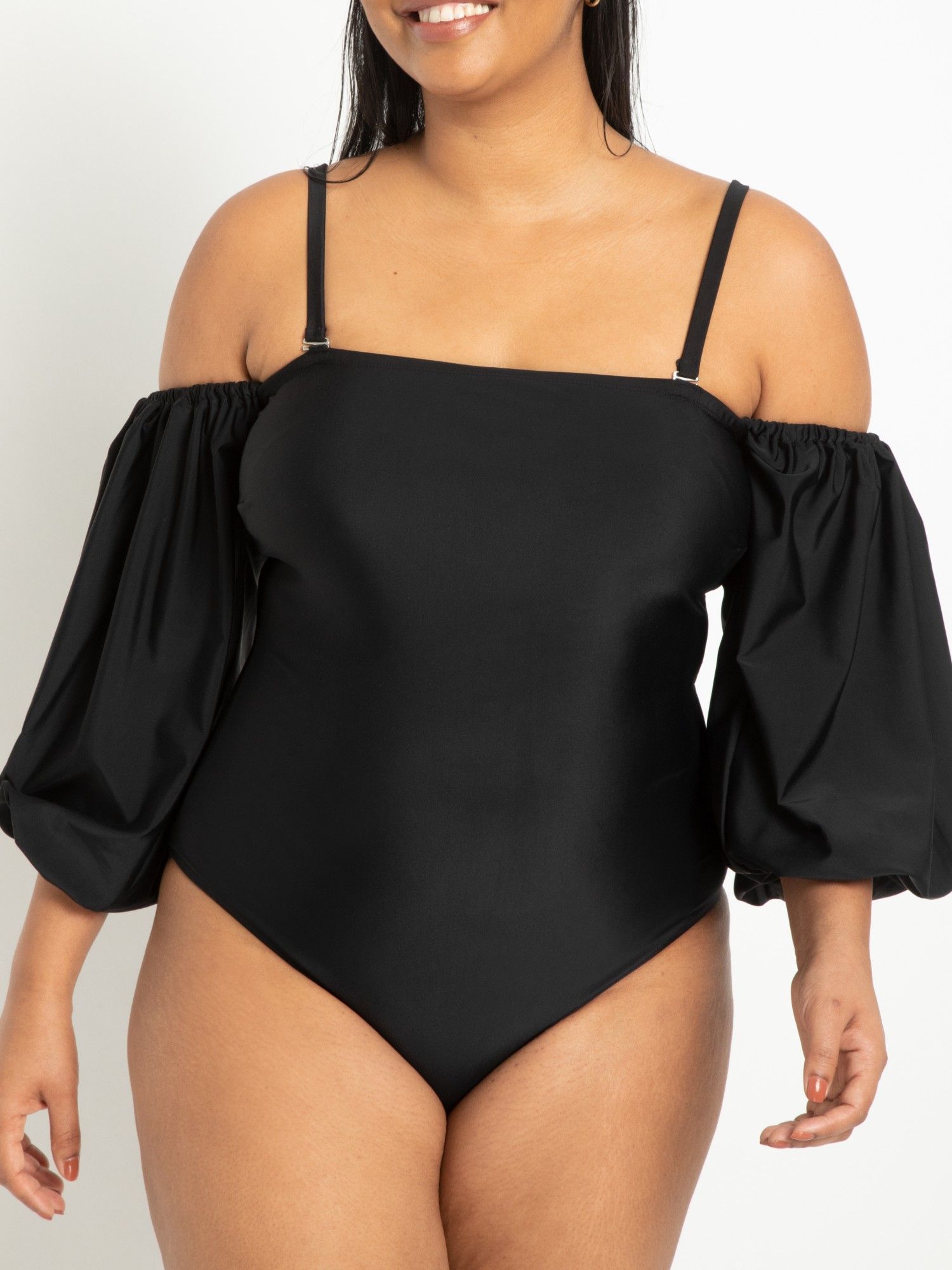 ELOQUII Women's Plus Size Puff Sleeve Off The Shoulder Swimsuit | Walmart (US)