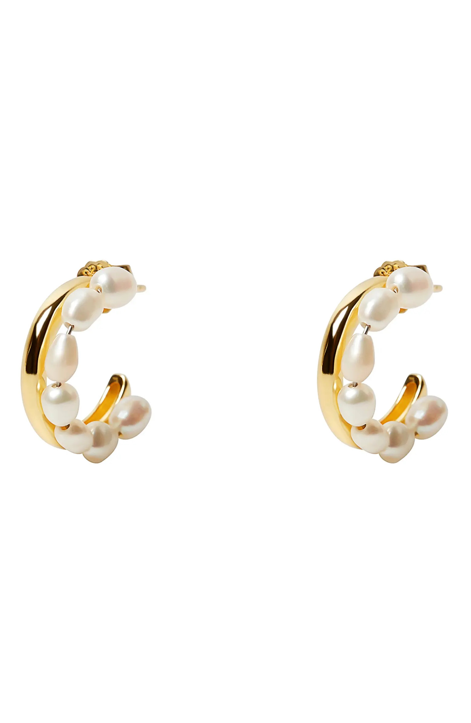 Imitation Pearl Double Row Hoop Earrings | Nordstrom