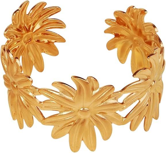 New 2026 Elegant Daisy Flower Stainless Steel Open Bracelet Luxury Resort Style Bracelet For Wome... | Amazon (US)