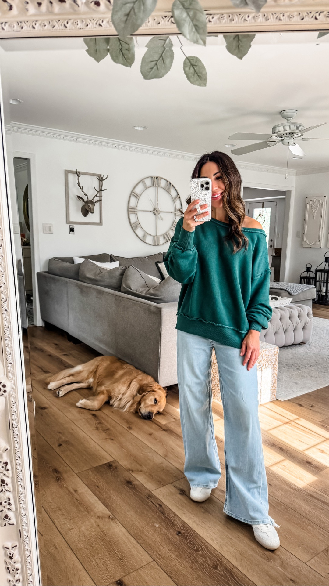 Baggy jeans 0 short. Off the shoulder sweatshirt small. Wide leg jeans.

#LTKSaleAlert #LTKOver40 #LTKPetite