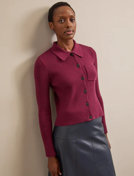 Jackie Cotton Blend Cardigan - Burgundy | Cefinn