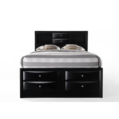 Black Finish Queen Storage Bed, Rectangular Bookcase Headboard, 5 Support Legs, Recommended Mattress 8 - 10 Inches Bed For In Finish, Drawers Of Diffe | Wayfair North America