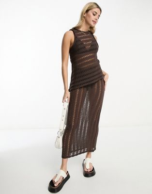 Pull&Bear ladder detail maxi skirt in brown - part of a set | ASOS (Global)