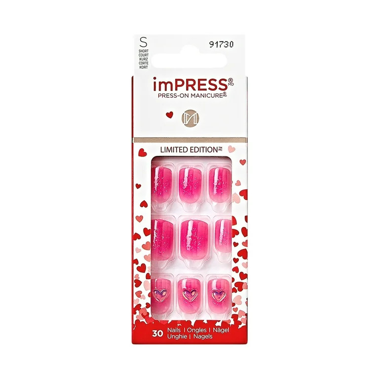 imPRESS Valentine Press-On Nails, No Glue Needed, Pink, Short Square, 33 Ct. | Walmart (US)