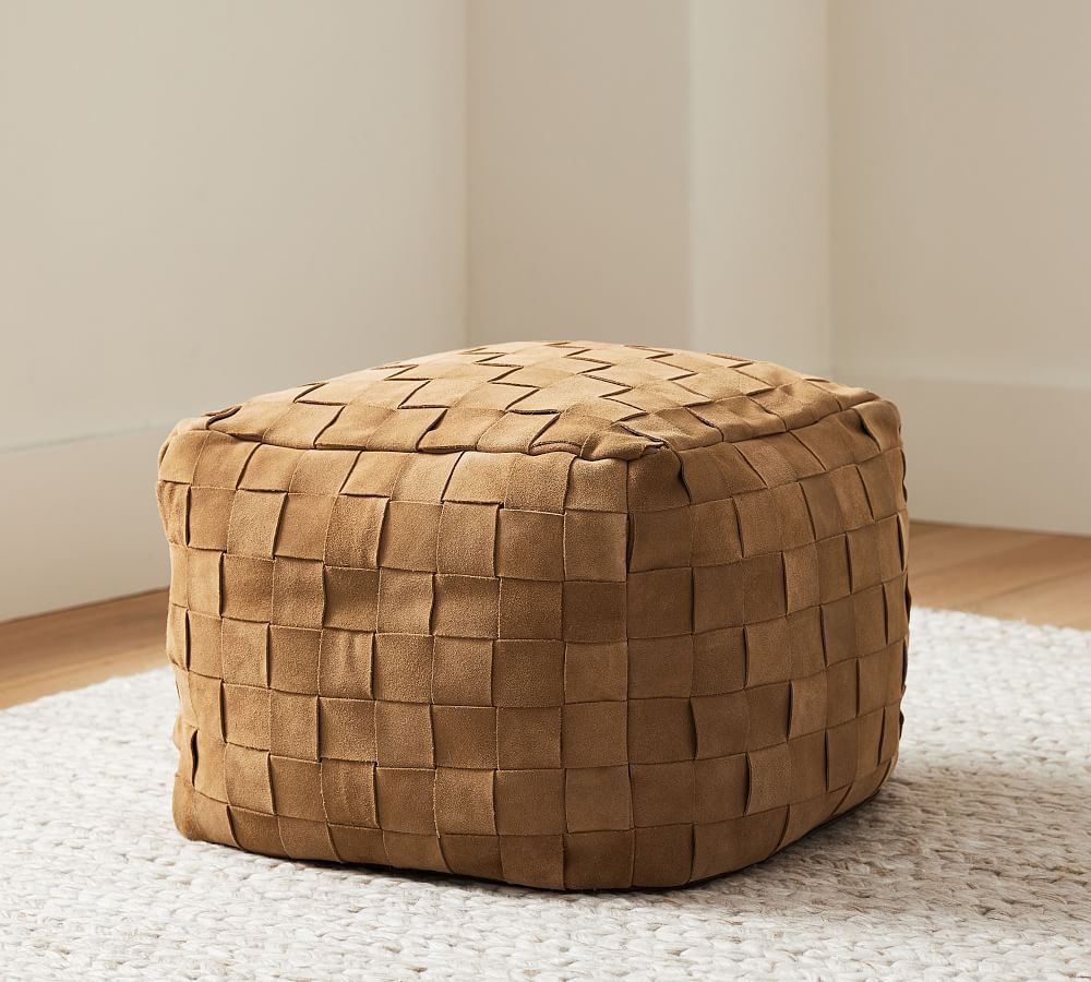 Suede Basketweave Pouf | Pottery Barn (US)