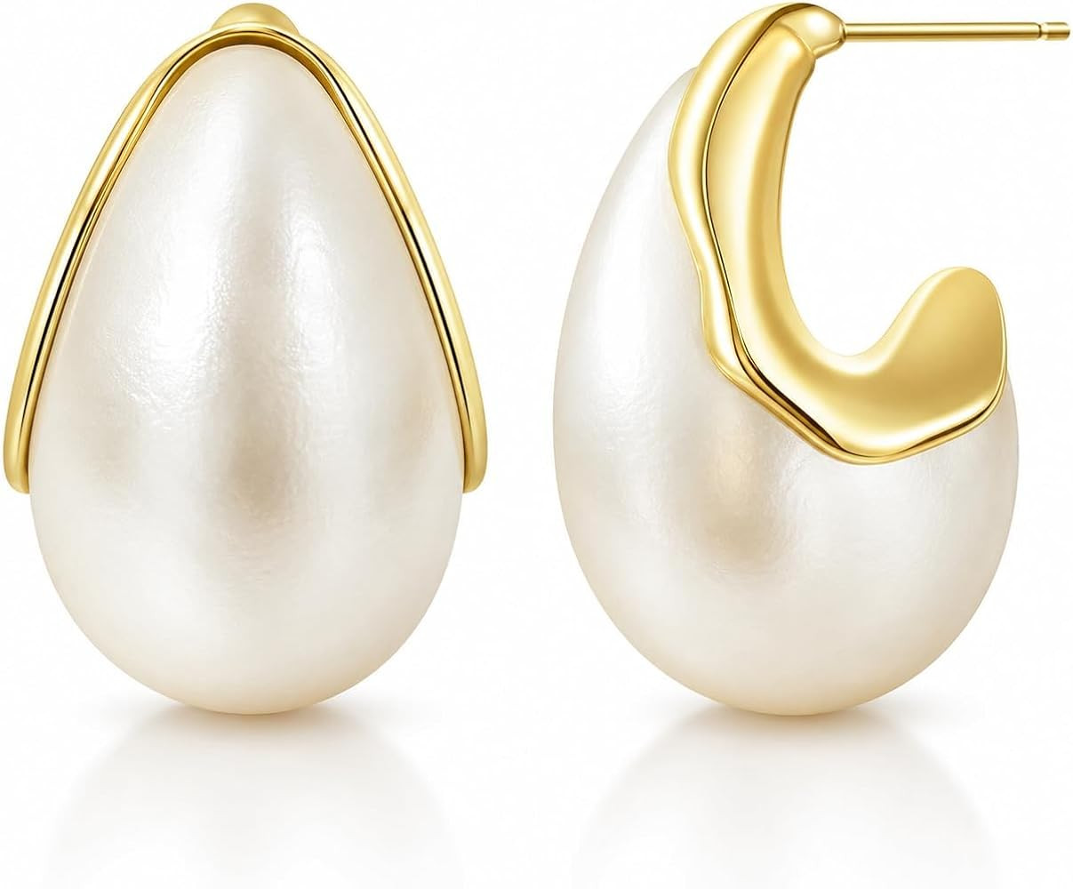 Big Large Pearl Earrings Pearl Drop Earrings for Women Teardrop Bridal Wedding Chunky Gold Earrin... | Amazon (US)