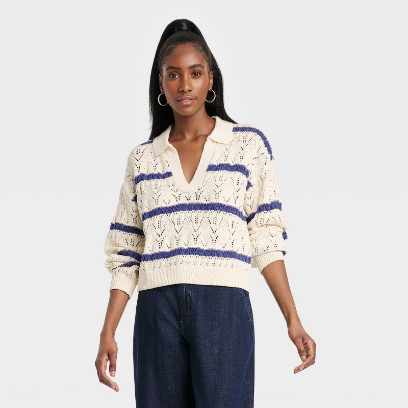 Women's Collared Polo Pullover Sweater - Universal Thread™ Striped | Target