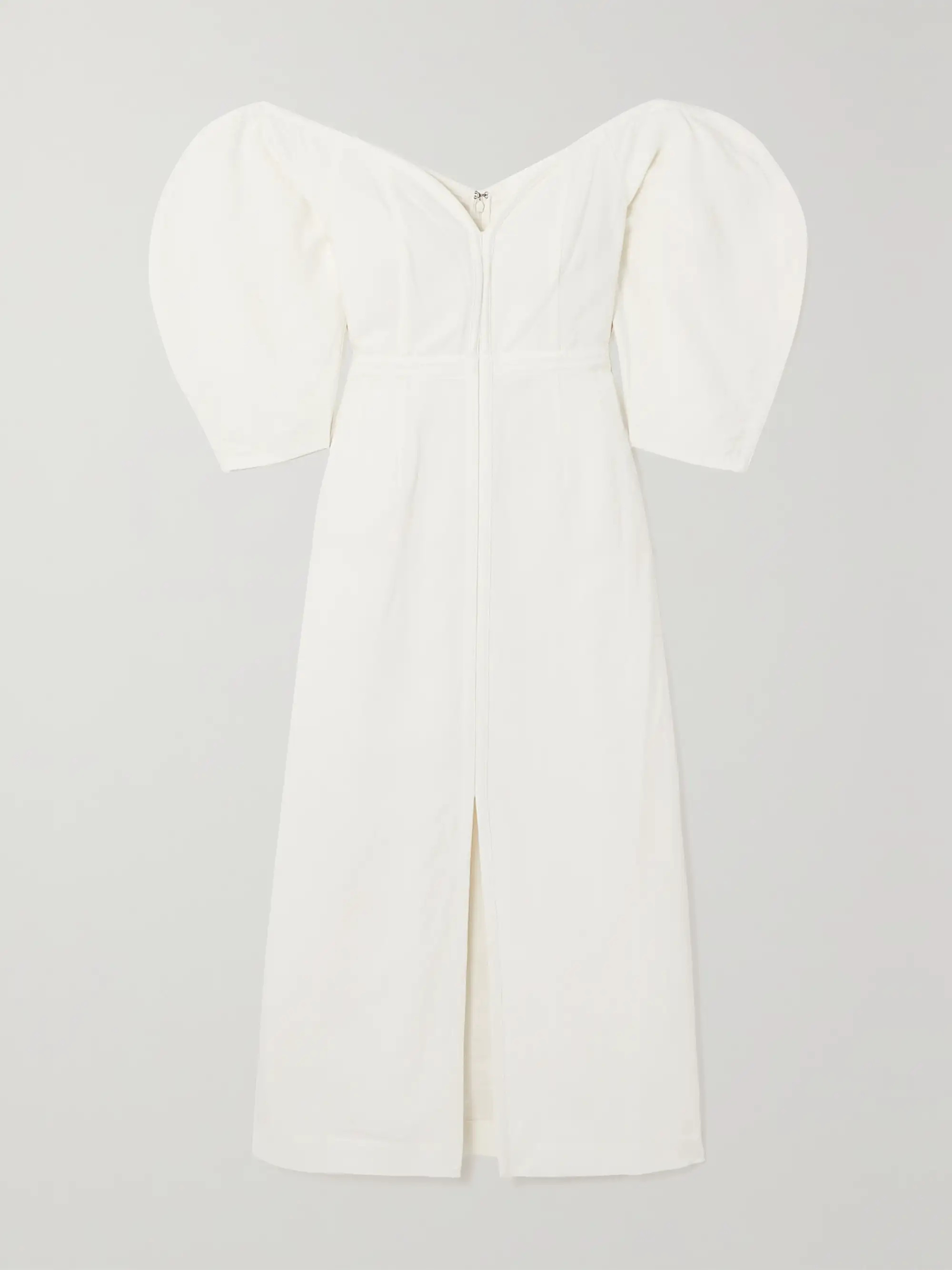 + NET SUSTAIN Leonara off-the-shoulder TENCEL Lyocell and linen-blend midi dress | NET-A-PORTER (US)