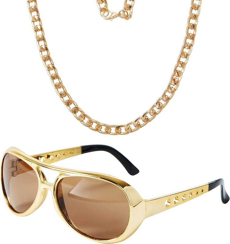 Rockstar Consume Set with Sunglass, Necklace Disco Sunglasses and Necklace, Classic Star Outfit A... | Amazon (US)