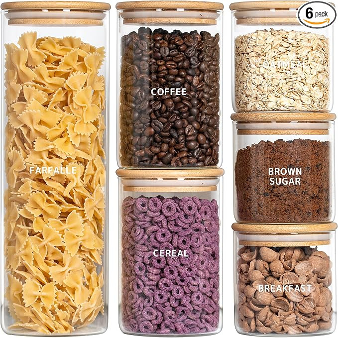 Laramaid Glass Jar Set (3x18oz/1x27oz/1x35oz/1x71oz) Set of 6 with 160 Minimalist Pantry Labels, ... | Amazon (US)