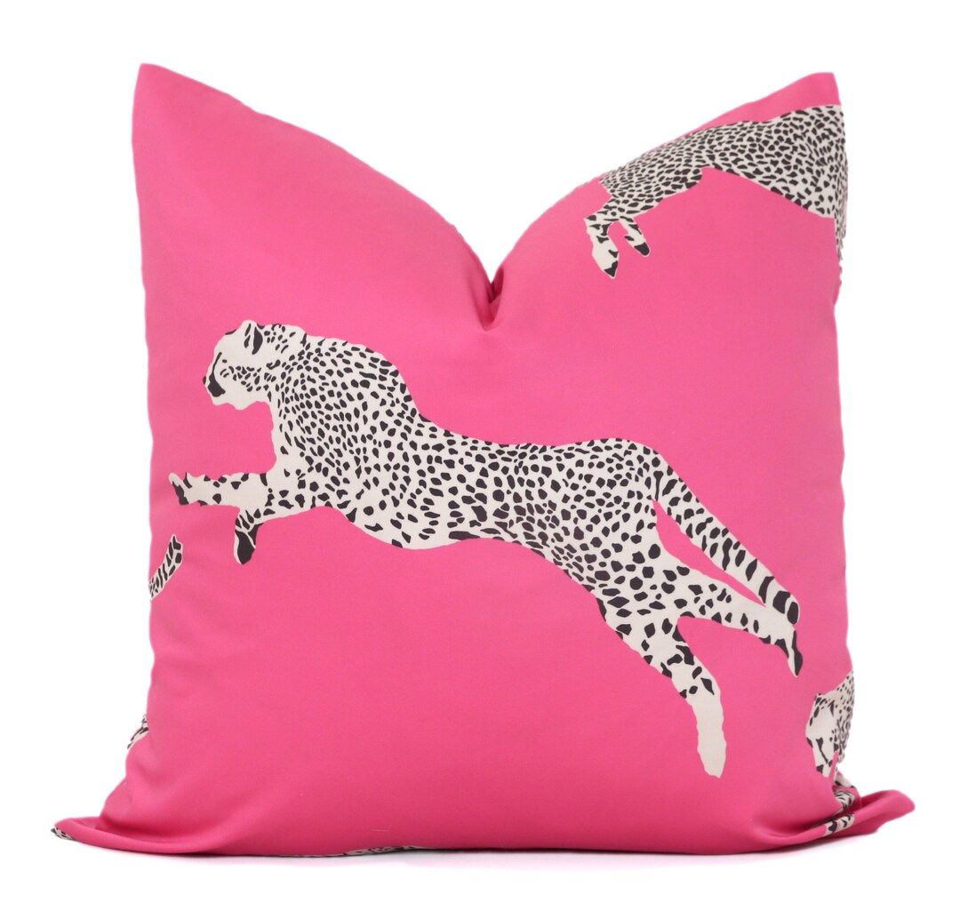 Bubblegum Pink Leaping Cheetah Scalamandre Decorative Pillow Cover, Square, Euro Lumbar Pilllow 1... | Etsy (US)