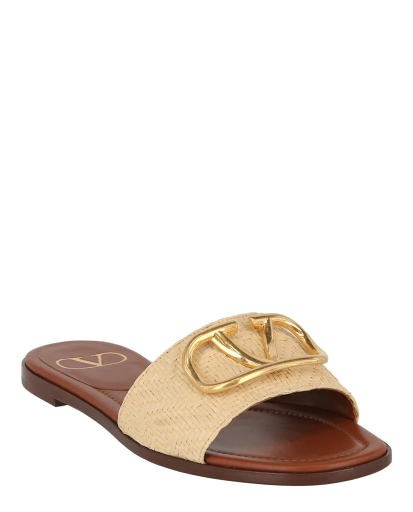 V-Logo Leather Slide Sandals | Madaluxe Vault