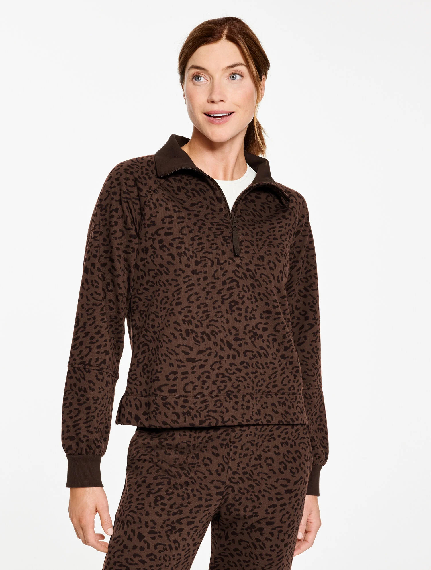 Cozy French Terry Half-Zip Pullover - Tonal Cheetah | Talbots