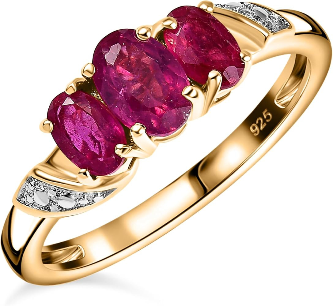 TJC 3 Stone Sterling Silver Ring for Women in Gold/Platinum Plated 925 Silver Anniversary Engagem... | Amazon (UK)