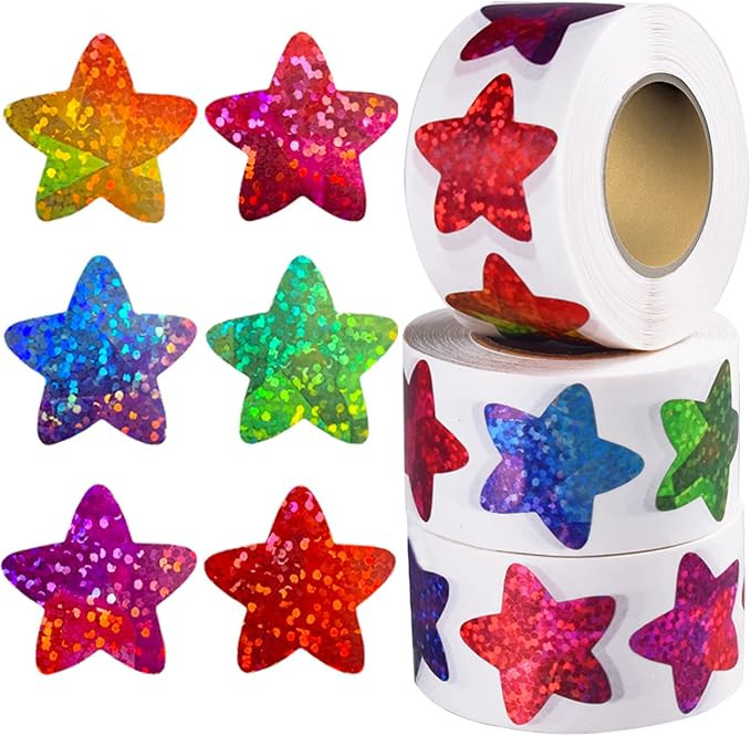 1500 PCS Holographic Star Stickers for Kids Reward, Self Adhesive Foil Colorful Star Stickers for... | Amazon (US)