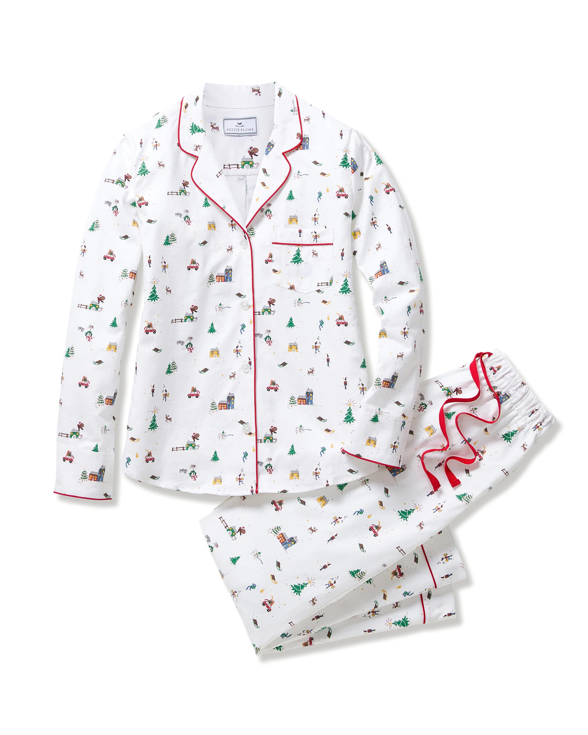 Women's Twill Pajama Set in Holiday Town | Petite Plume