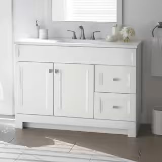 Sedgewood 48.5 in. W x 18.75 in. D x 34.375 in. H Single Sink Bath Vanity in White with Arctic So... | The Home Depot