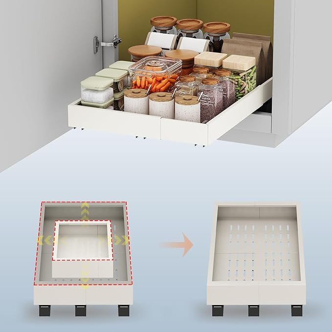 Pull out Cabinet Organizer,Expandable Width(11"-16"),Depth(17"-24") with 3 Rails,Roll out Drawers... | Amazon (US)