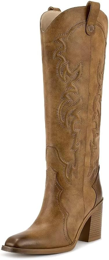 wetkiss Cowgirl Boots Women Knee High Boots, Embroidered Cowboy Boots with Chunky Heel Comfort Ta... | Amazon (US)